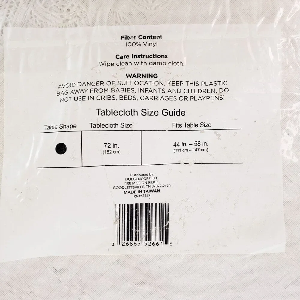 True Living Vinyl Lace Table Cloth 72